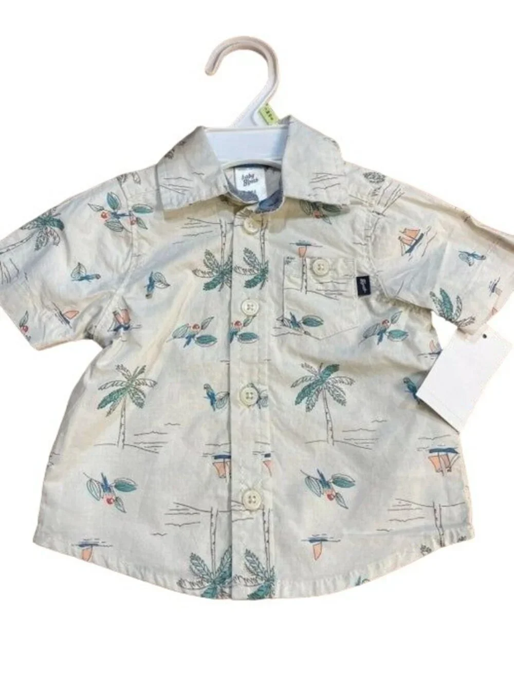 Baby Boys Tropical Print Short Sleeve Button-Up Shirt Cotton Summer Wear 3M By O